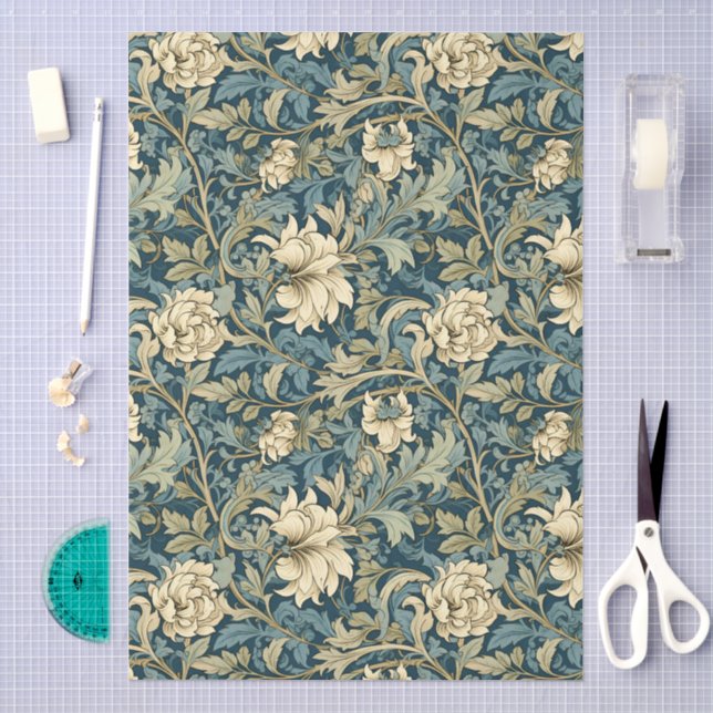 Papel De Seda Patrón floral decoupage estilo William Morris (Artesanía)