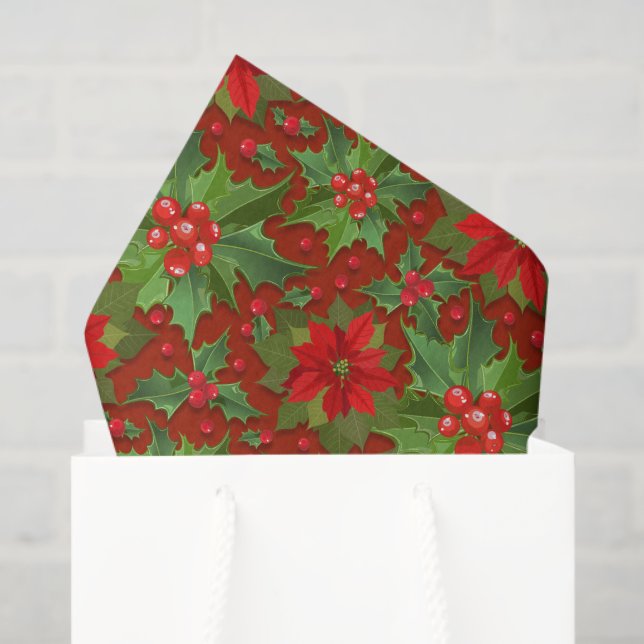 Papel De Seda Patrón floral del Holly de la Poinsettia Roja | NA (Bolsa de regalo)