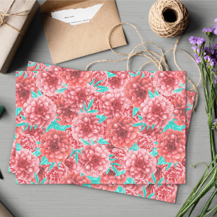 Papel De Seda Patrón floral dibujado a mano de peón rosado