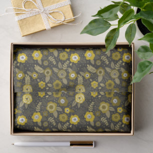 Papel De Seda Patrón floral elegante negro amarillo