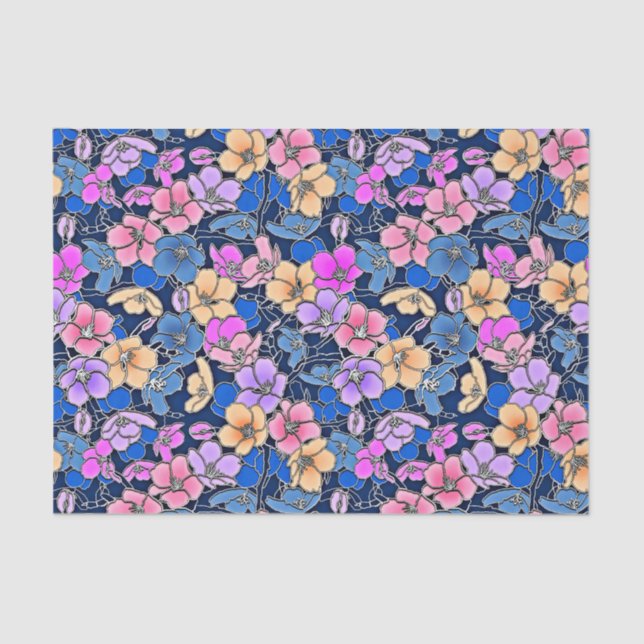 Papel De Seda Patrón floral estilístico 46 (Anverso)
