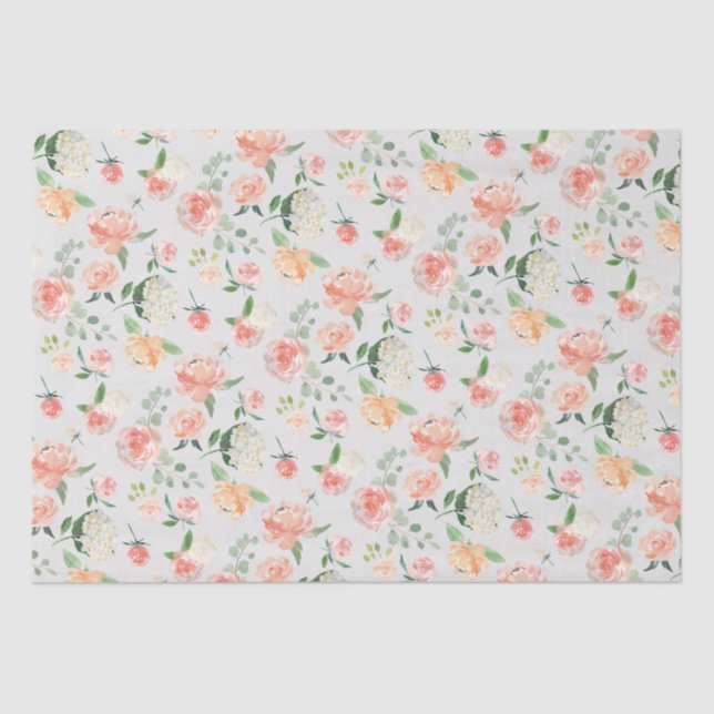 Papel De Seda Patrón floral femenino rosa y rosa (Anverso)