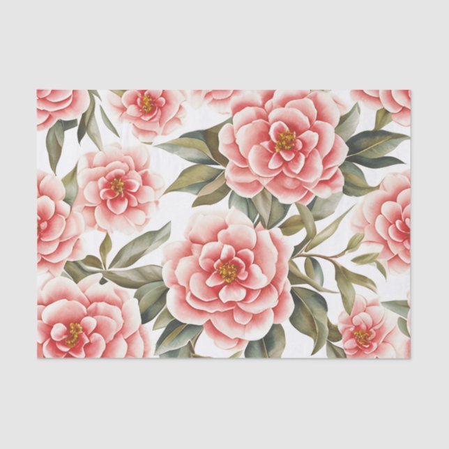 Papel De Seda Patrón floral Flores de camellia (Anverso)