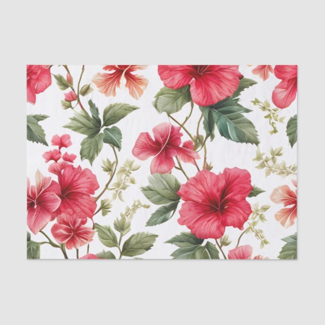 Papel De Seda Patrón floral Flores de Hibiscus (Anverso)