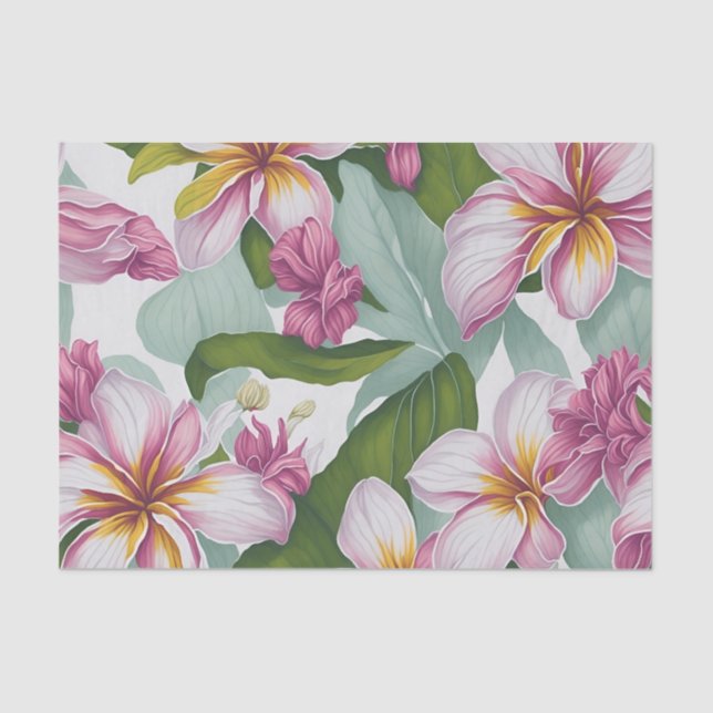 Papel De Seda Patrón floral Flores de plumeria (Anverso)