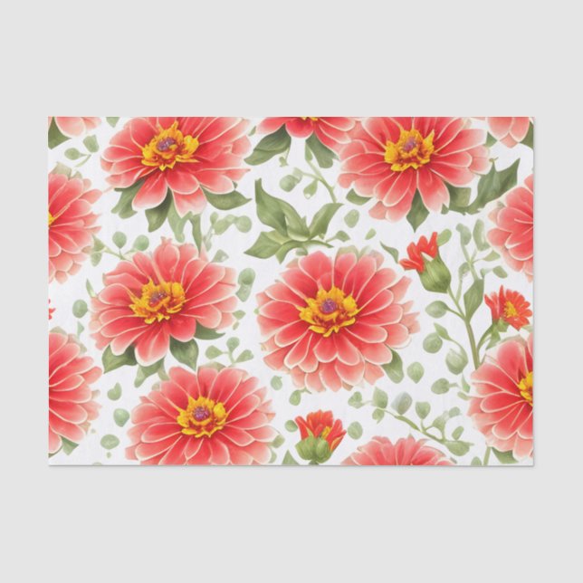 Papel De Seda Patrón floral Flores de zinnia (Anverso)