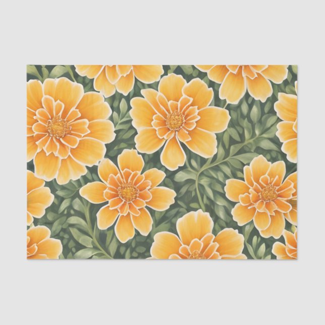 Papel De Seda Patrón floral Flores Marigold (Anverso)