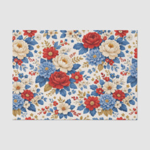 Papel De Seda Patrón Floral Folk Vintage Rojo Azul