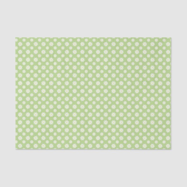 Papel De Seda Patrón floral Green Daisies (Anverso)