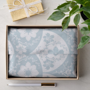 Papel De Seda Patrón floral japonés en azul suave y blanco