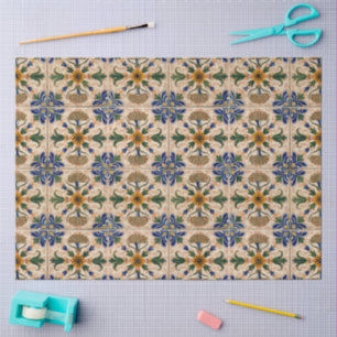 Papel De Seda Patrón floral mediterráneo vintage colorido