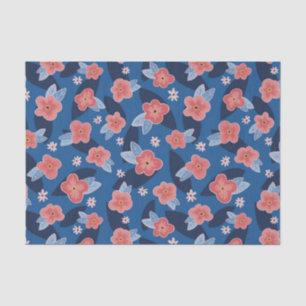 Papel De Seda Patrón floral moderno de melocotón y azul