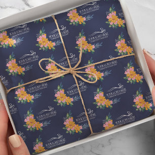 Papel De Seda Patrón floral moderno de rosa y amarillo y logotip