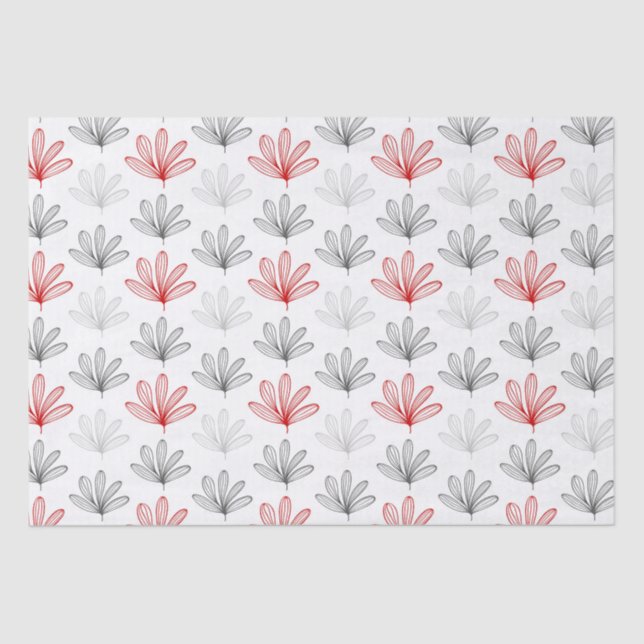 Papel De Seda Patrón floral moderno rojo y gris (Anverso)