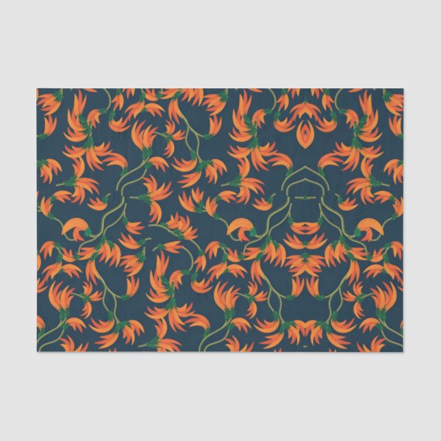 Papel De Seda Patrón floral naranja fluido (Anverso)