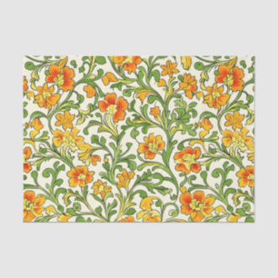 Papel De Seda patrón floral naranja y amarillo Art Nouveau