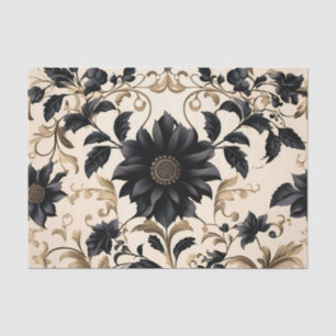 Papel De Seda Patrón floral negro elegante