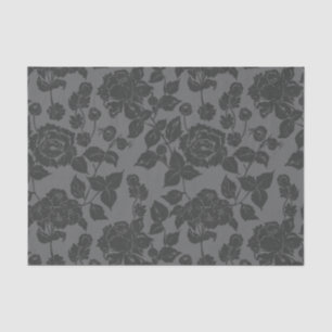 Papel De Seda Patrón floral negro sobre Rosa negro Damask