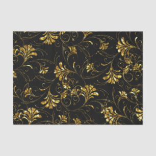 Papel De Seda Patrón floral negro y dorado