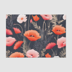 Papel De Seda Patrón floral oscuro con cachorros