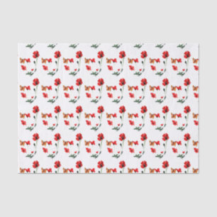 Papel De Seda Patrón floral Papas rojas, mariposa