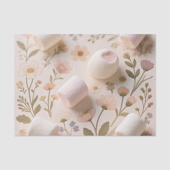 Papel De Seda Patrón Floral Pastel de Malvavisco (Anverso)
