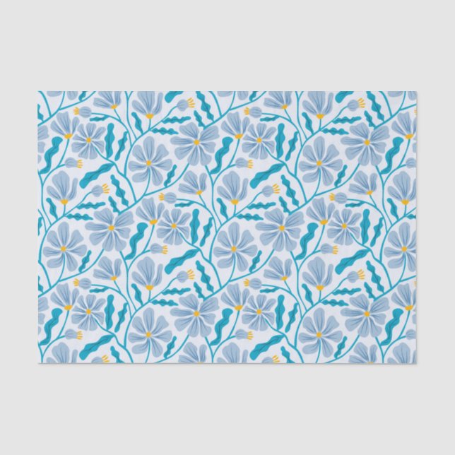 Papel De Seda Patrón floral retro azul (Anverso)