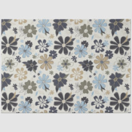 Papel De Seda Patrón floral retro azul Tan