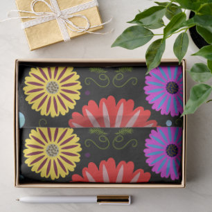 Papel De Seda Patrón floral retro brillante de arte popular colo