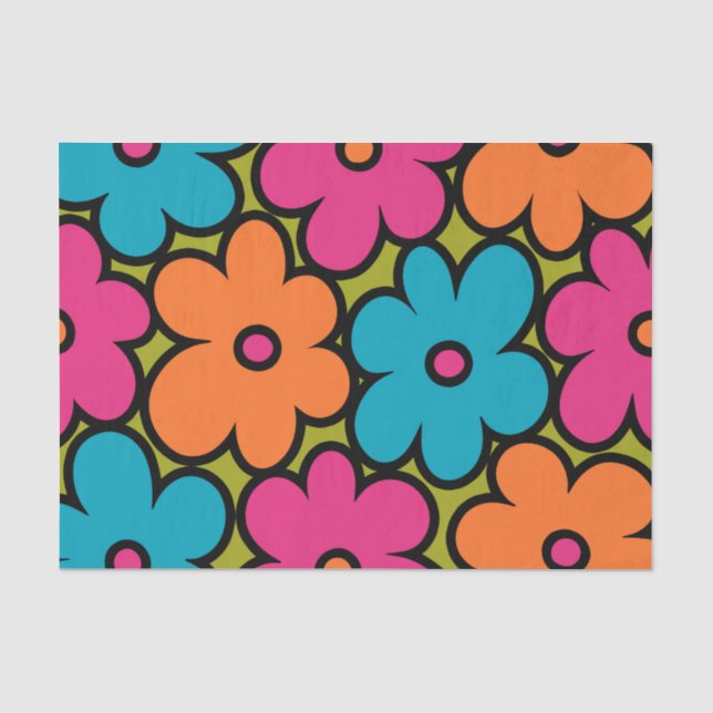 Papel De Seda Patrón floral retro colorido (Anverso)