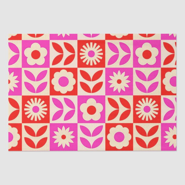 Papel De Seda Patrón floral retro vibrante (Anverso)