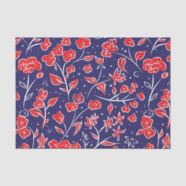 Papel De Seda Patrón floral rojo y azul