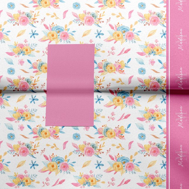 Papel De Seda Patrón floral rosa bonito monogramado (Subido por el creador)