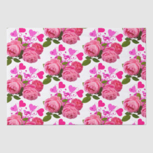 Papel De Seda Patrón floral rosa de amor