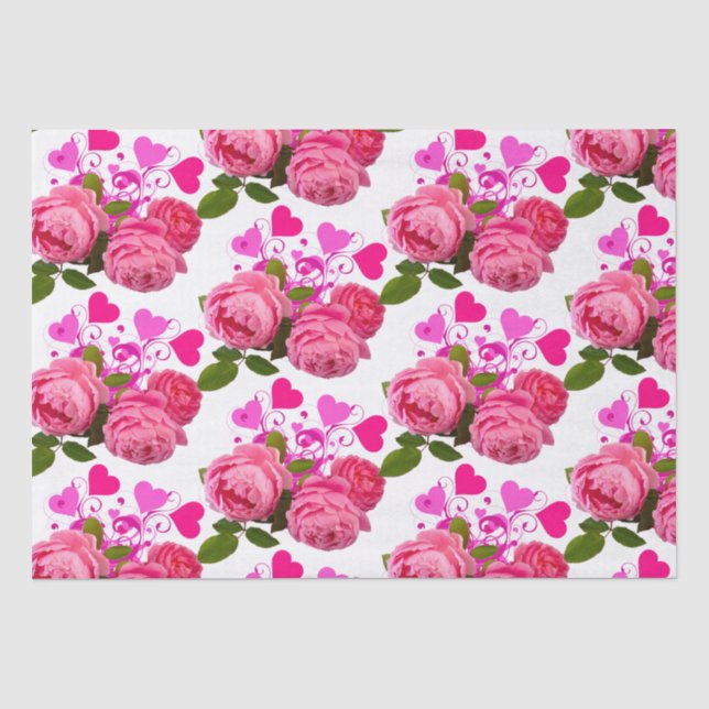 Papel De Seda Patrón floral rosa de amor (Anverso)