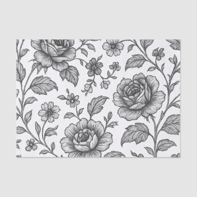 Papel De Seda Patrón floral Rosa de época (Anverso)