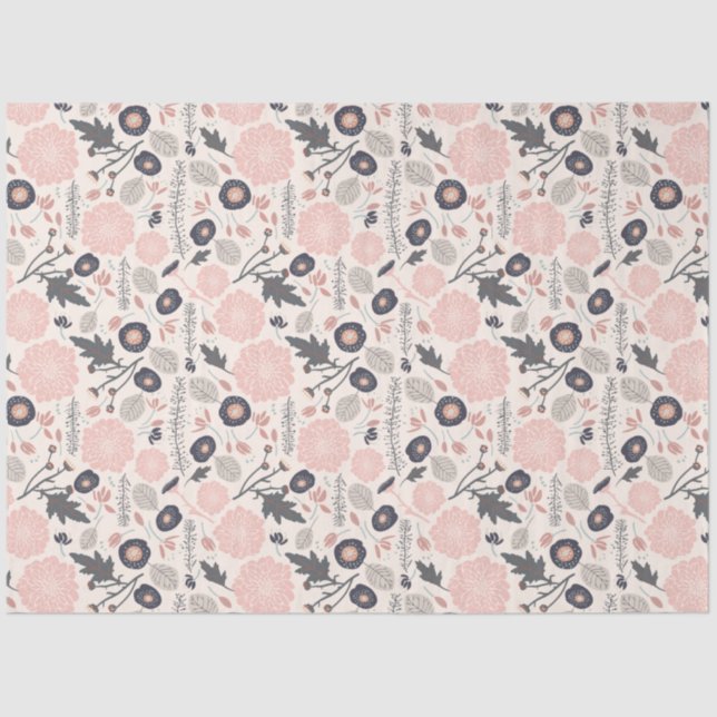 Papel De Seda Patrón floral Rosa Gris Negro (Anverso)
