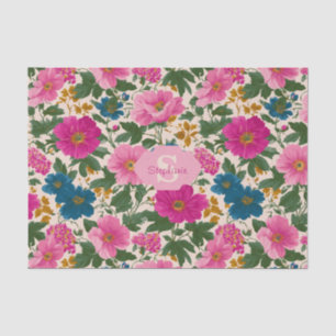 Papel De Seda Patrón floral rosa y azul vintage ruso