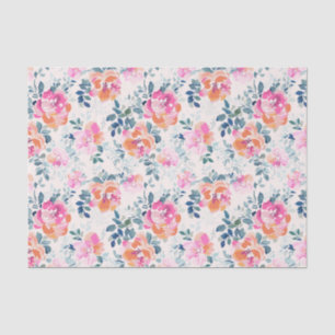 Papel De Seda Patrón floral rosa y Verde azulado
