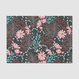 Papel De Seda Patrón floral rosa y Verde azulado oscuro