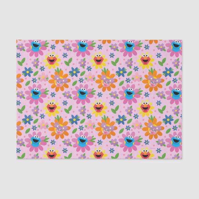 Papel De Seda Patrón floral rosado de Plaza Sésamo (Anverso)