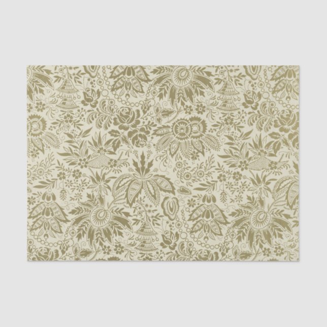 Papel De Seda Patrón floral Sage verde Damasco antiguo (Anverso)