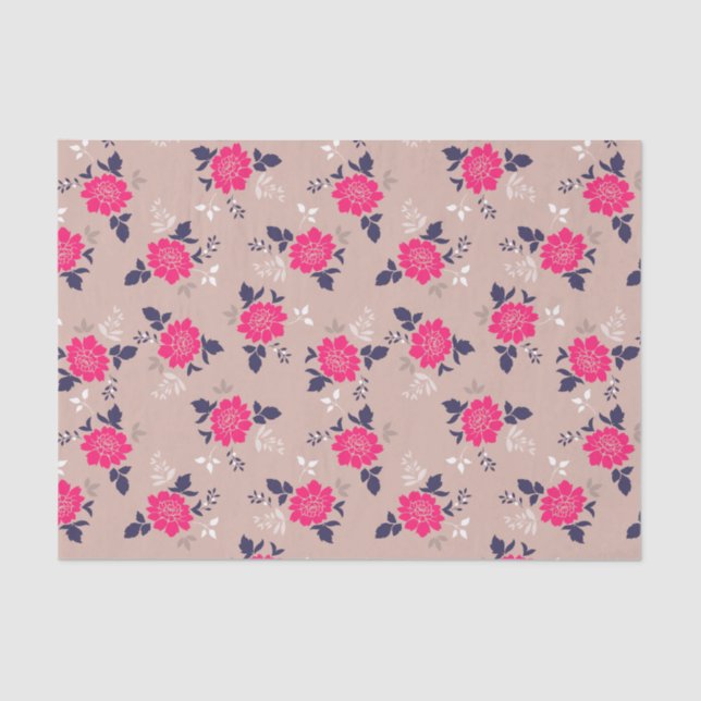 Papel De Seda Patrón floral Shabby Chic Beige-Rosa (Anverso)