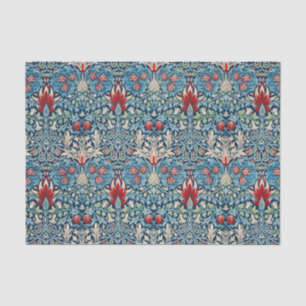 Papel De Seda Patrón floral sobre fondo azul de hojas verdes