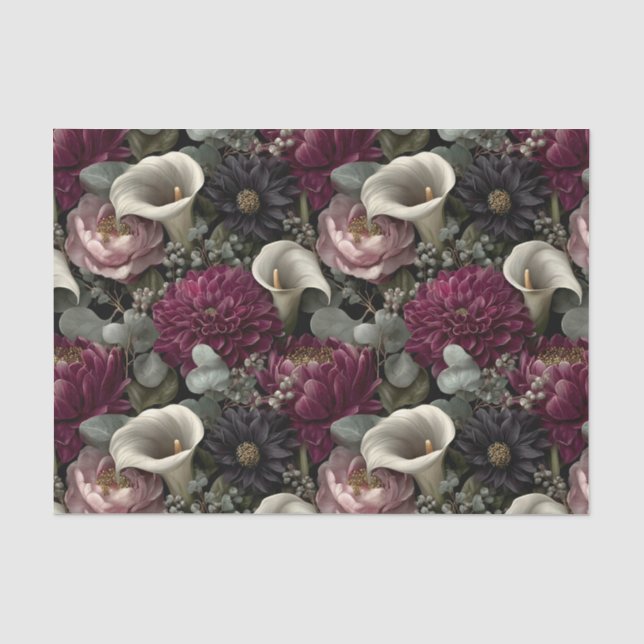 Papel De Seda Patrón floral temperamental con dalias y lirios de (Anverso)