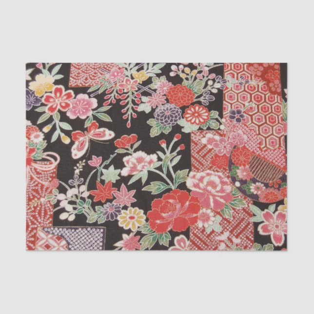 Papel De Seda Patrón floral, textil de KIMONO japonés (Anverso)