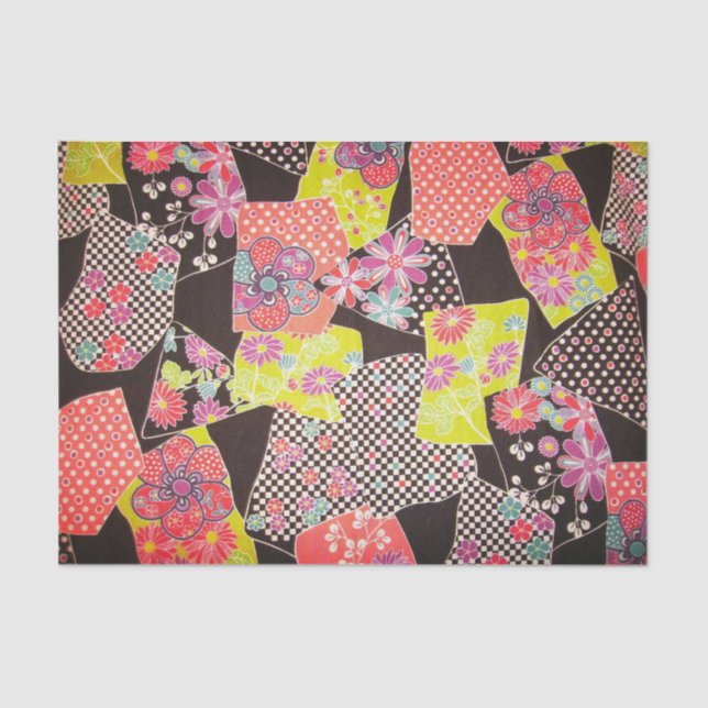 Papel De Seda Patrón floral, textil de KIMONO japonés (Anverso)