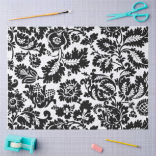 Papel De Seda Patrón Floral Veneciano en Negro y Blanco de Willi