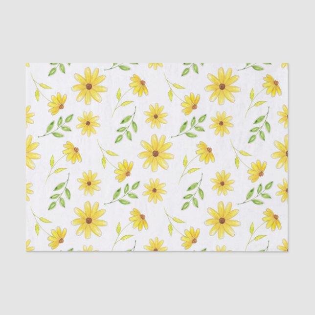Papel De Seda Patrón floral verde amarillo (Anverso)