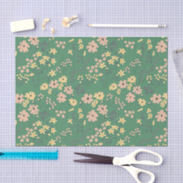 Papel De Seda Patrón floral verde boho moderno